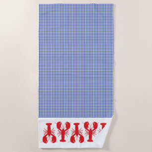 Serviette De Plage Homards rouges Bleu Blanc Chèque Voyage côtier