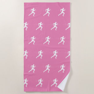 Serviette De Plage Homme Coureurs Silhouette HeartBeat Line Rose