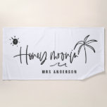 Serviette De Plage Honeymooning palm trewedding gift<br><div class="desc">Modern,  hand siged script calligraphy to let everyone know this is't just a holiday. This est ton honeymoon. Part d'une collection. Change le colour à la customize.</div>