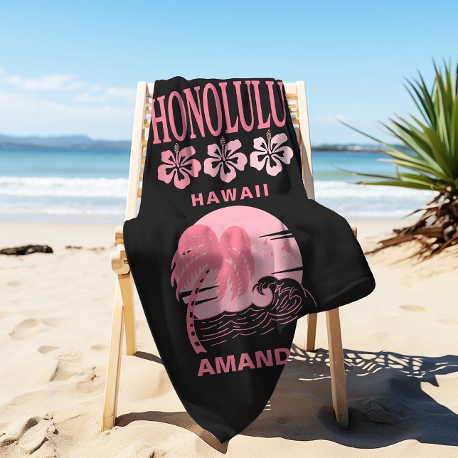 Serviette De Plage Honolulu Hawaii Pink Beach Bachelorte personnalisé (Créateur téléchargé)