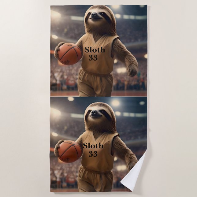 Serviette De Plage Hoops and Hangs : Le Slam Dunking Sloth, (Devant)