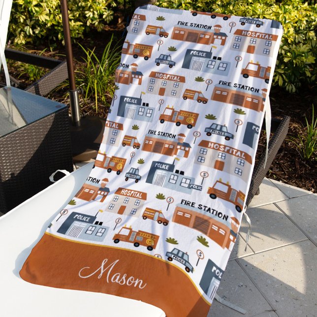 Serviette De Plage Hôpital, incendie, police Ville Motif pour enfants (Créateur téléchargé)