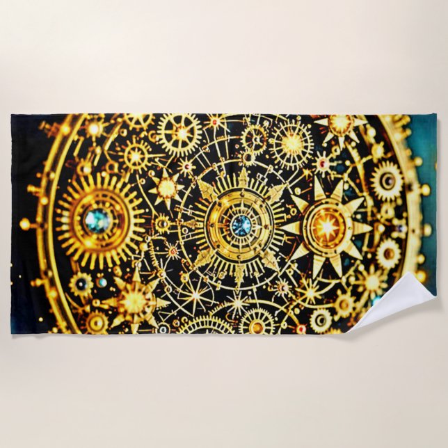 Serviette De Plage Horlogerie Céleste d'Art en Or (Devant)