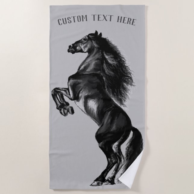 Serviette De Plage Horse Beach Tower Texte personnalisé - Choisissez  (Devant)