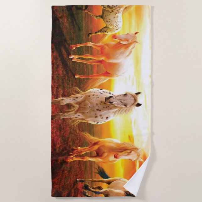 Serviette De Plage Horses at sunset throw pillow (Devant)