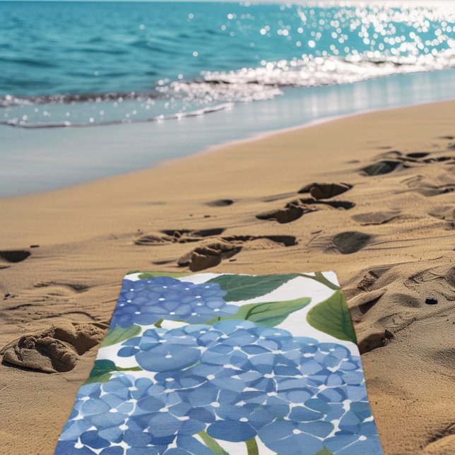Serviette De Plage Hortensias bleus | Beau buisson floral (Créateur téléchargé)