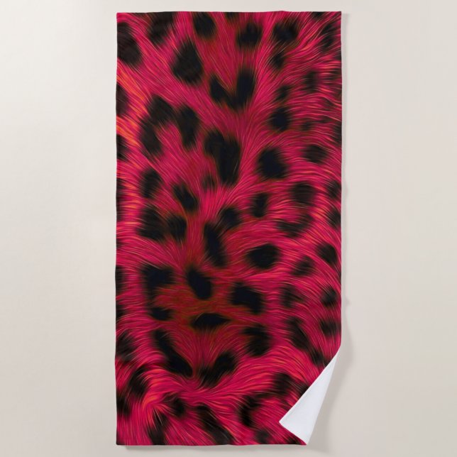 Serviette De Plage Hot Pink Leopard Print Faux  (Devant)