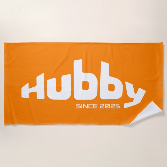 Serviette De Plage Hubby Groom nouvellement marié Orange & Blanc (Devant)