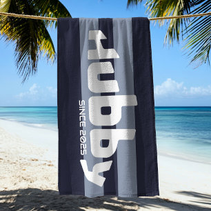 Serviette De Plage Hubby nouvelle mariée Groom Blue & White Beach Tow