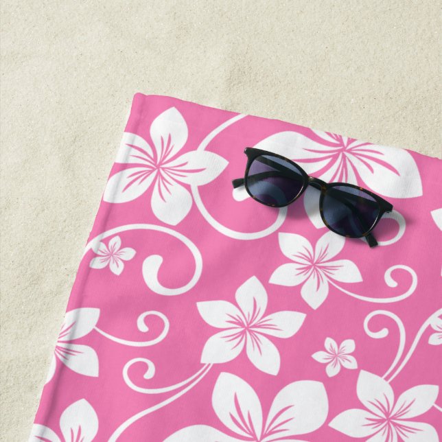 SERVIETTE DE PLAGE HULA HAÏIENNE (HIBISCUS) BUBBLEGUM ROSE (En situation)