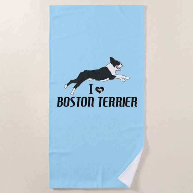 Serviette De Plage I Love Boston Terrier Dog (Devant)