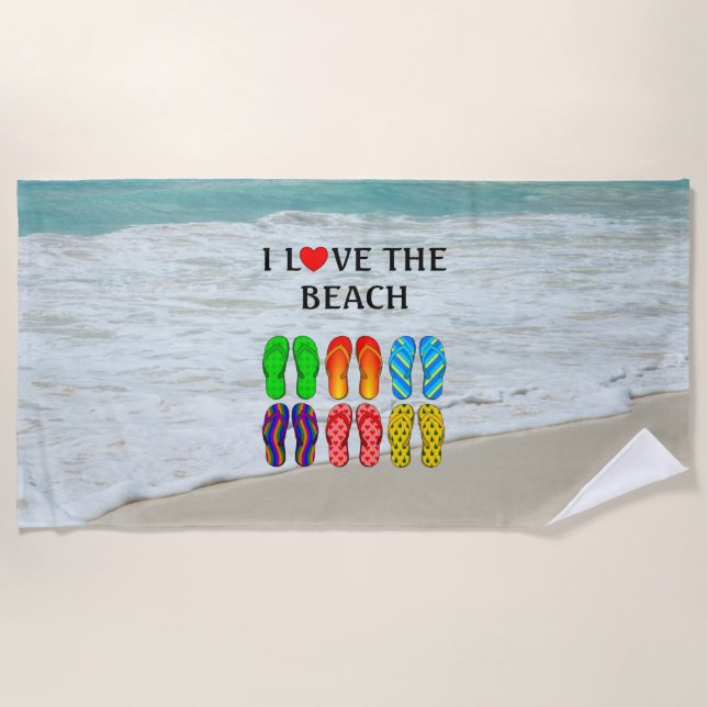 Serviette De Plage I Love the Beach, (Devant)