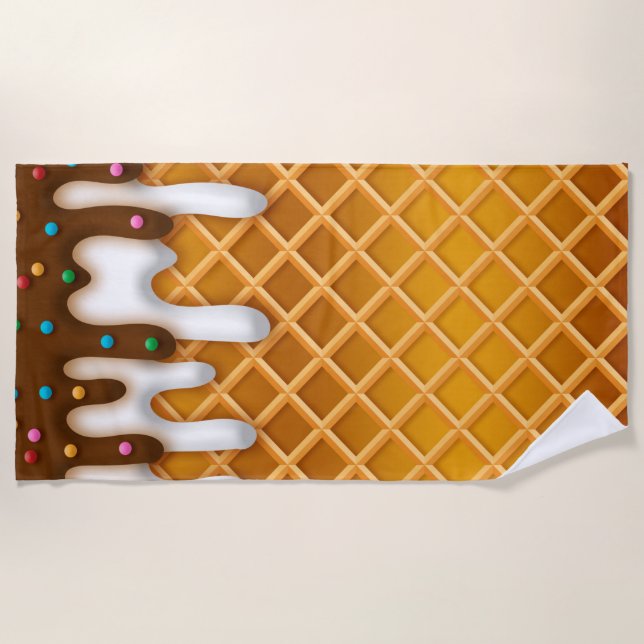 Serviette De Plage Ice Cream Drip Gaufle Cone Chocolate And Vanilla (Devant)
