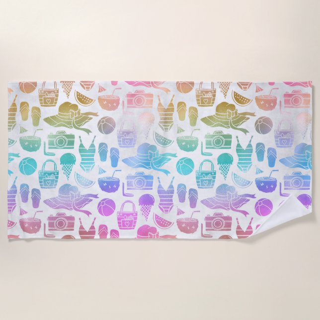 Serviette De Plage Icônes de Vacances d'Été (Devant)