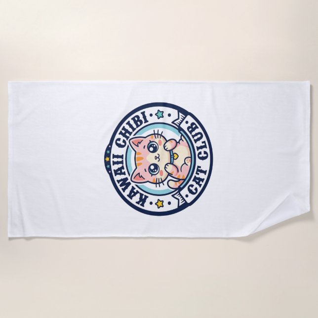 Serviette De Plage Idée cadeau maman chat chibi kawaii - Kawaii Chibi (Devant)