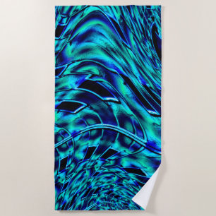 Serviette De Plage illusion métallique et tordue, image bleue à verte