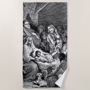 Serviette De Plage Illustrated Christmas Nativity Scene