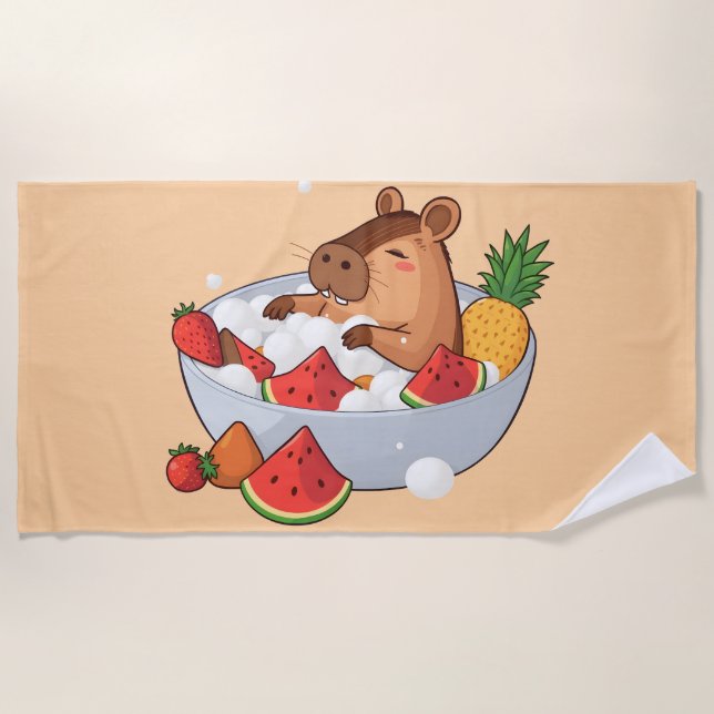Serviette De Plage Illustration adorable de capybara dans un bain de  (Devant)