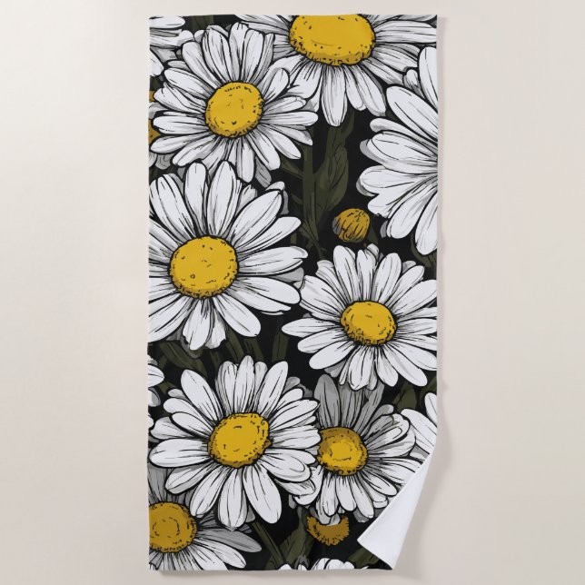 Serviette De Plage Illustration botanique à motif de fleur de marguer (Devant)