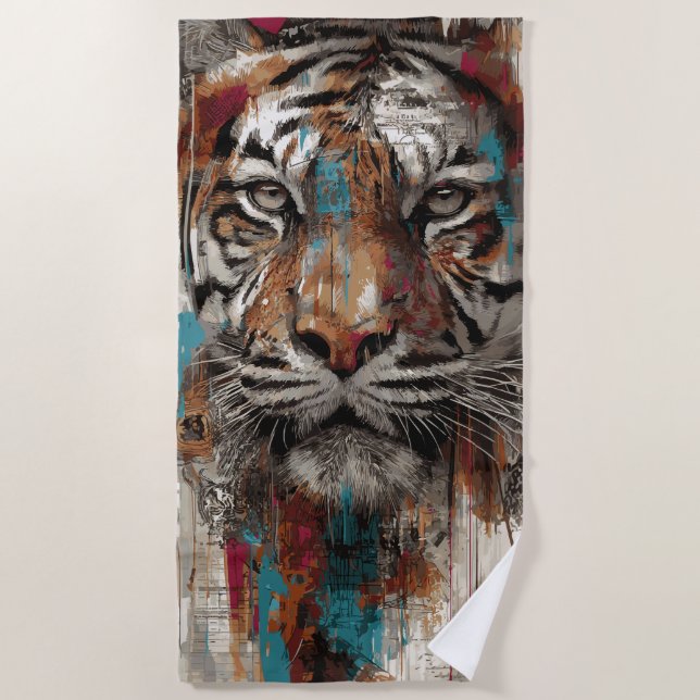 Serviette De Plage Illustration d'art de rue portrait de tigre (Devant)
