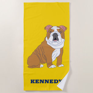 Serviette De Plage Illustration de Bulldog anglais personnalisée