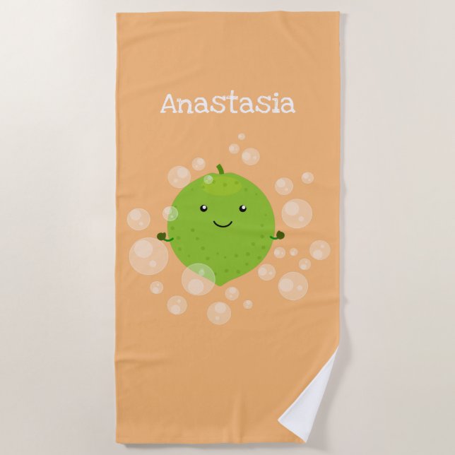 Serviette De Plage Illustration de bulles de chaux vert mou (Devant)