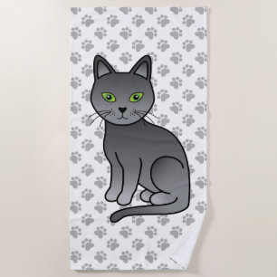 Serviette De Plage Illustration de chat de dessin animé mignon bleu r