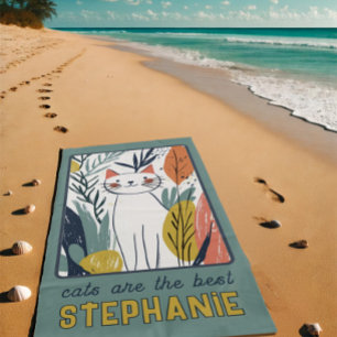 Serviette De Plage Illustration de chats doux personnalisée