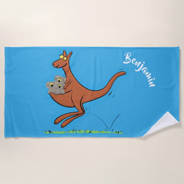 Serviette De Plage Illustration de dessin animé Cute kangaroo et koal (Devant)