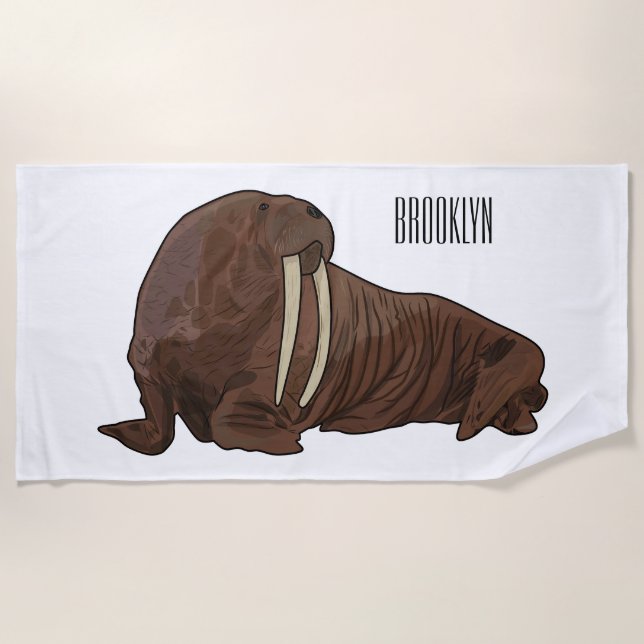 Serviette De Plage Illustration de dessin animé de morse (Devant)