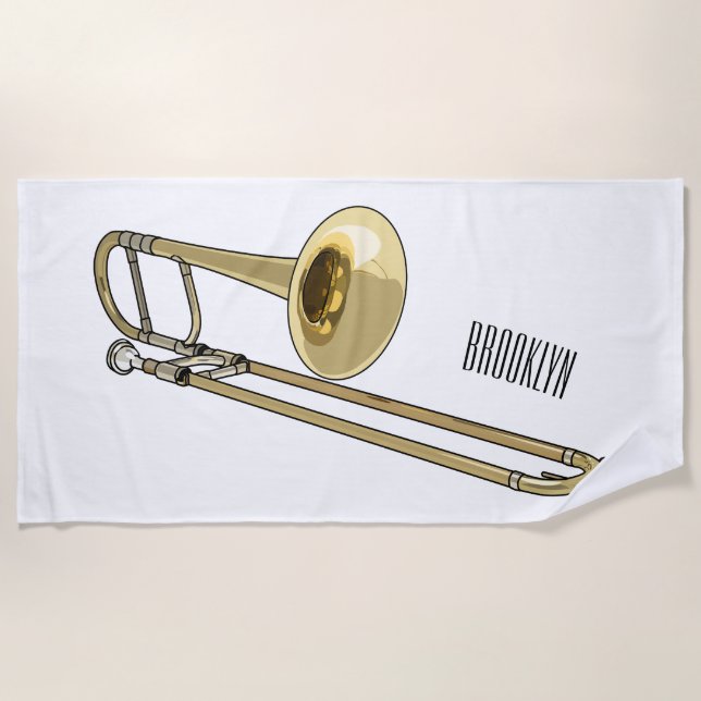 Serviette De Plage Illustration de dessin animé de Trombone (Devant)