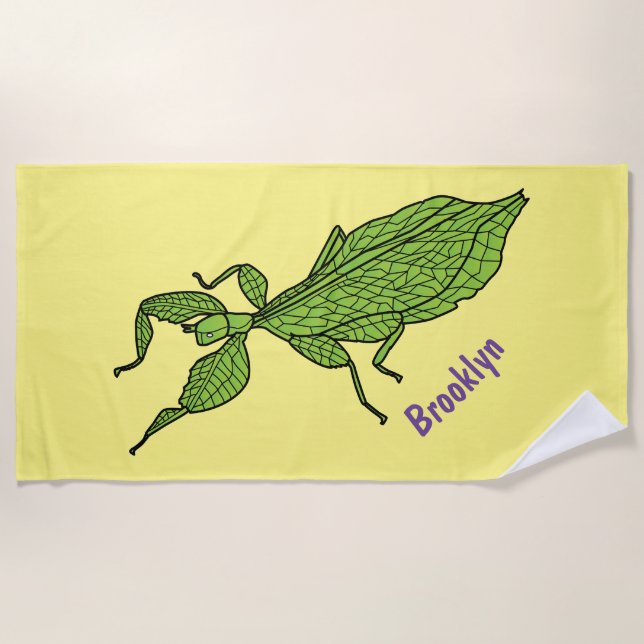 Serviette De Plage Illustration de dessin animé d'insecte feuille ver (Devant)