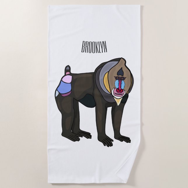 Serviette De Plage Illustration de dessin animé Mandrill (Devant)