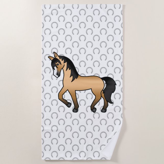 Serviette De Plage Illustration de dessin animé mignon de cheval trot (Devant)
