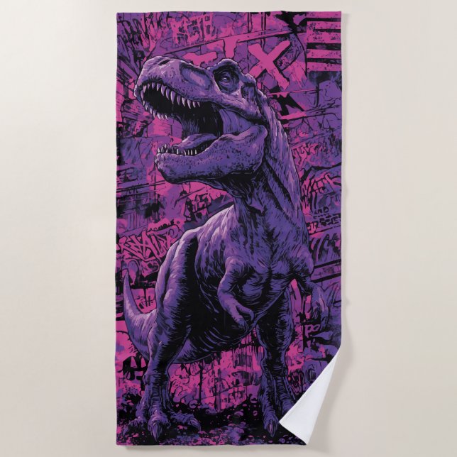 Serviette De Plage Illustration de dinosaure urbain graffiti T-Rex (Devant)
