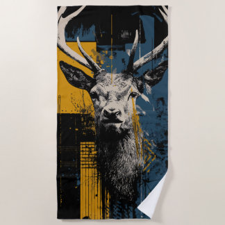 Serviette De Plage Illustration de faune urbaine de cerf élaphe