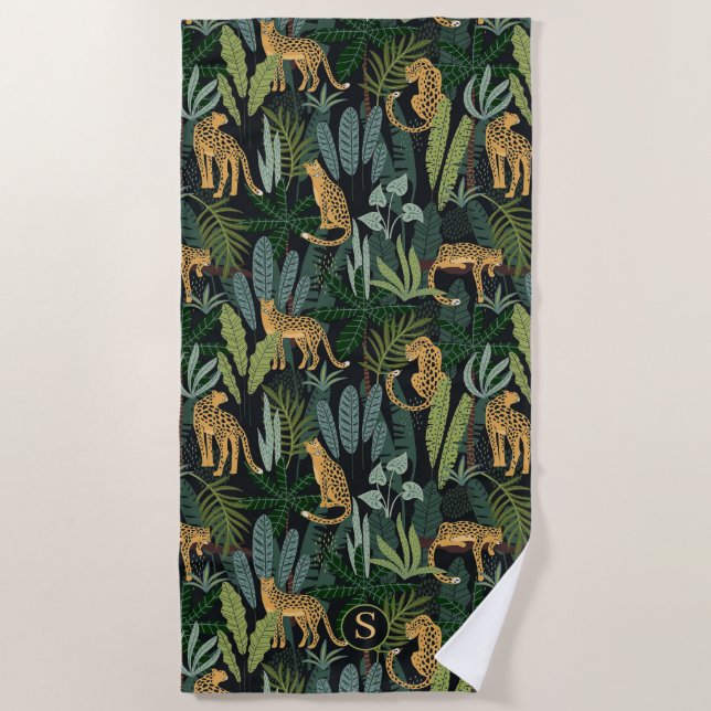 Serviette De Plage Illustration de la jungle de la forêt de léopards  (Devant)