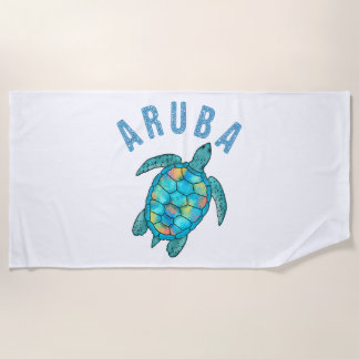 Serviette De Plage Illustration de la tortue de mer d'Aruba Beach