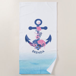 Serviette De Plage Illustration de l'ancre du bateau nautique des coq