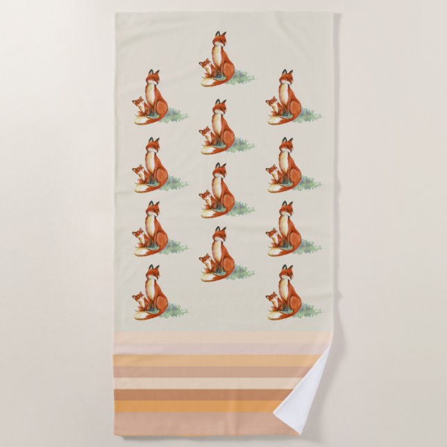 Serviette De Plage Illustration de l'aquarelle Momma Fox et Baby (Devant)