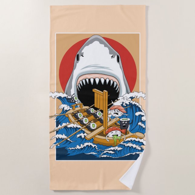 Serviette De Plage Illustration de l'attaque de requins sushis (Devant)