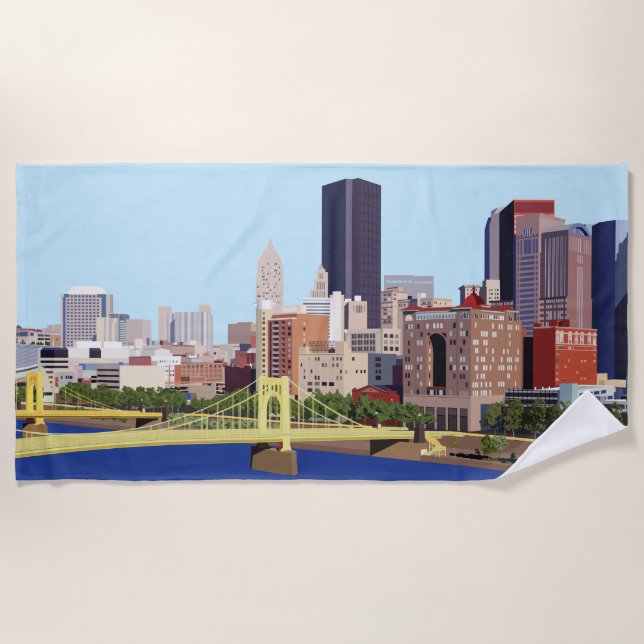 Serviette De Plage Illustration de l'ordinateur Cool Pittsburgh Skyli (Devant)