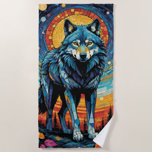 Serviette De Plage Illustration de mosaïque colorée du loup majestueu