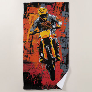 Serviette De Plage Illustration de motard en motocross avec éclabouss