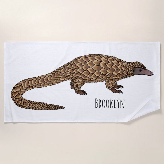 Serviette De Plage Illustration de pangolin à queue longue (Devant)