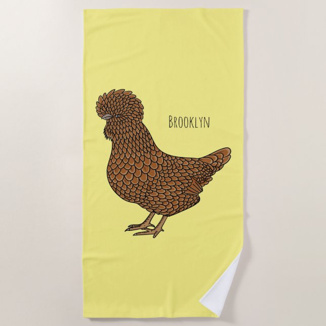 Serviette De Plage Illustration de poulet à la polis chamois (Devant)