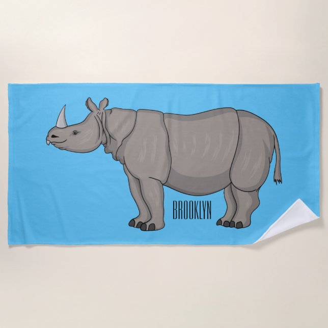 Serviette De Plage illustration de rhinocéros de Java en dessin animé (Devant)