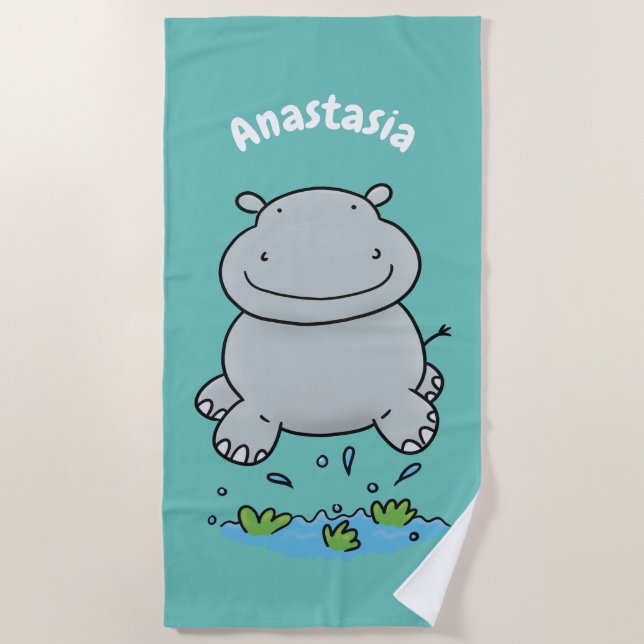 Serviette De Plage Illustration de saut en hippo mignon (Devant)