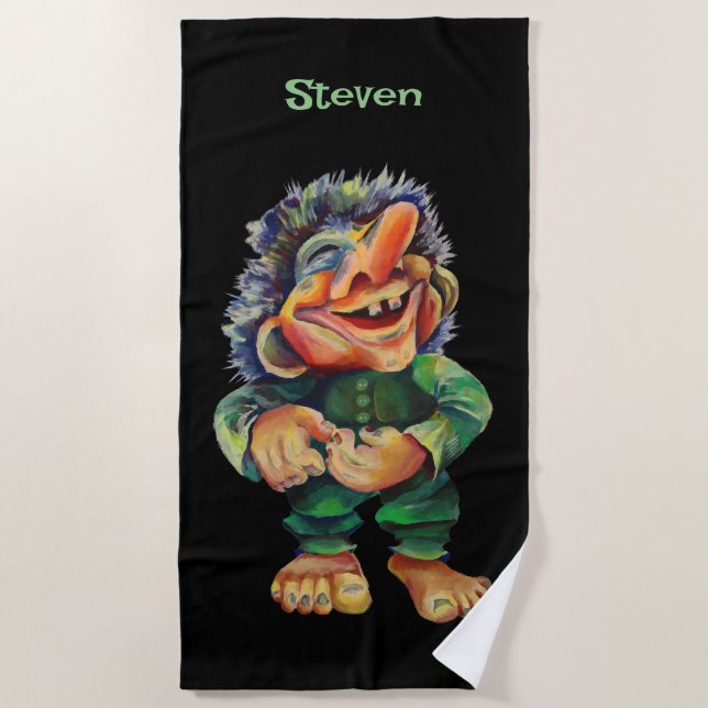 Serviette De Plage Illustration de troll drôle scandinave aquarelle (Devant)