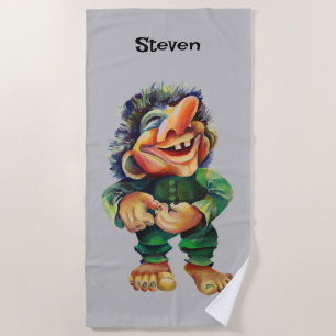 Serviette De Plage Illustration de troll drôle scandinave aquarelle